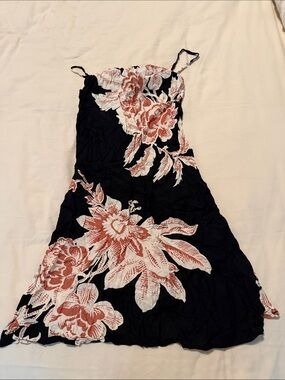 Anthropologie Navy Slip Dress with White and Rust Floral Print